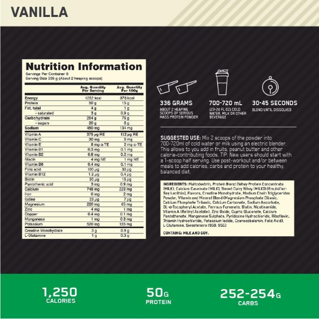 OPTIMUM NUTRITION SERIOUS MASS 12 LBS 