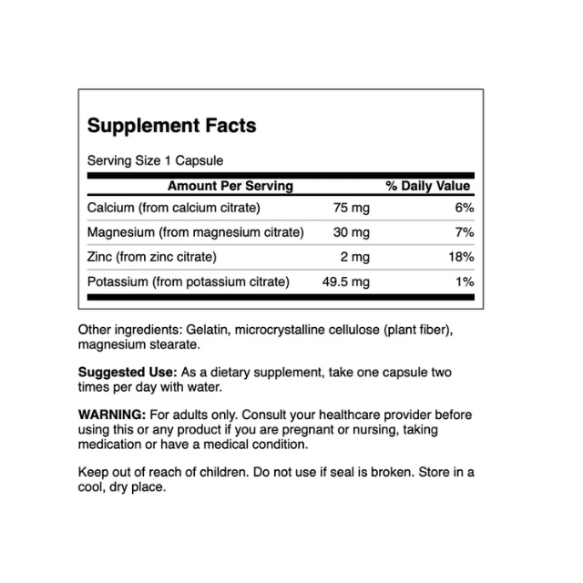 Swanson Mineral Citrate Complex - Calcium, Magnesium, Zinc, Potassium 60 Caps